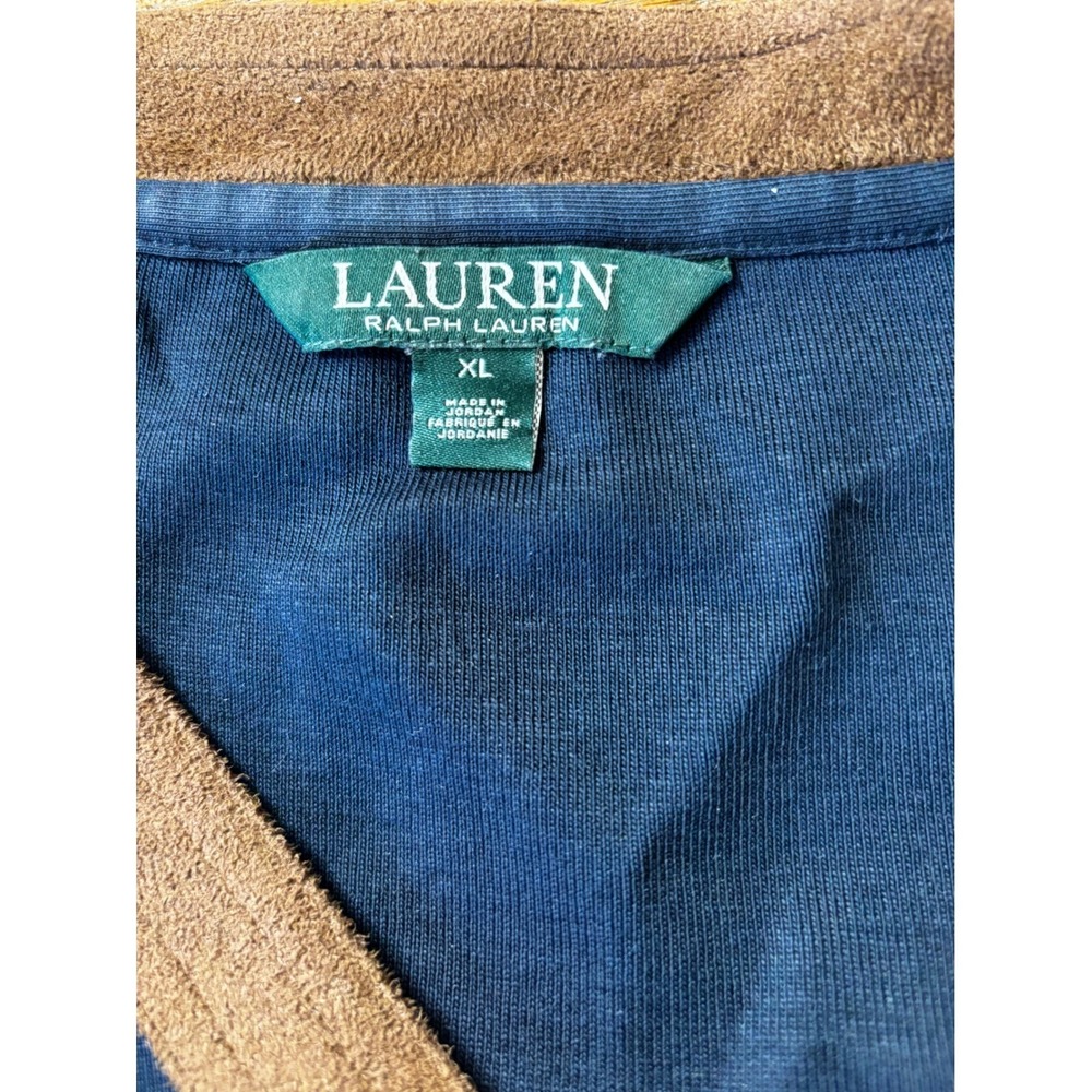 Lauren Ralph Lauren Navy Blue Suede Trim V-Neck Long Sleeve Tunic Top XL - Picture 6 of 12